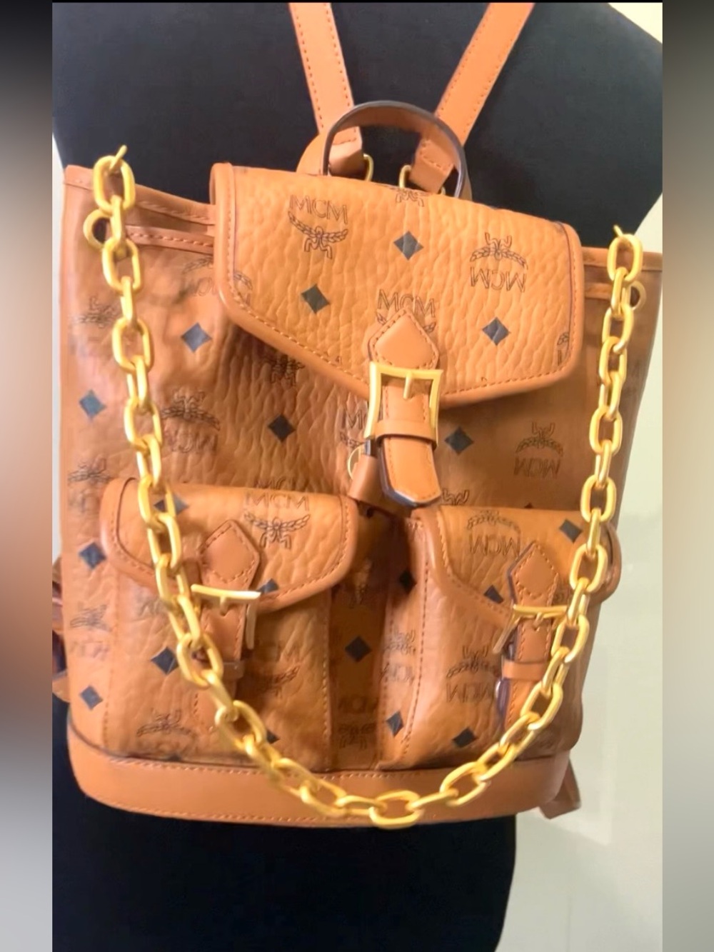 MCM Cognac Visetos Mini Backpack with Gold Chain Detail
Authentic sample - Picture 10 of 17